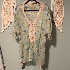 Free People Floral Semi-Sheer Lace Flowy Romantic Sexy Boho Summer